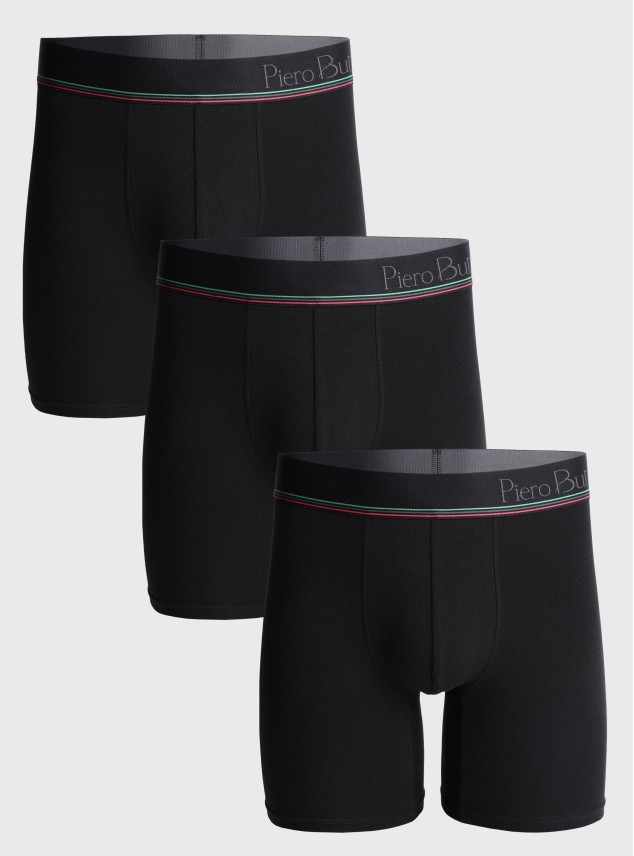 Boxer 3 Unidades Liso Negro Piero Butti