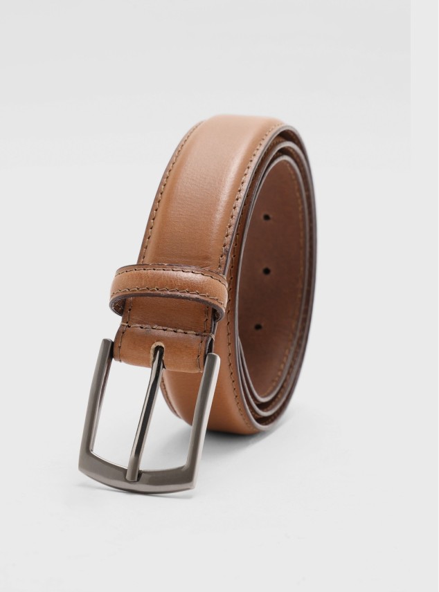 Cinturón De Cuero Liso Camel Piero Butti