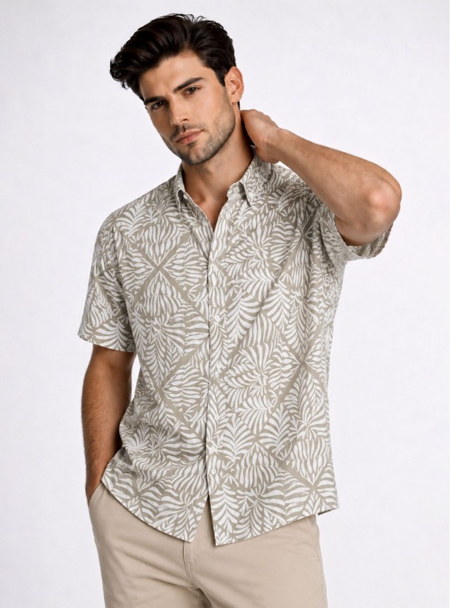Camisa Print Regular Fit Café Piero Butti