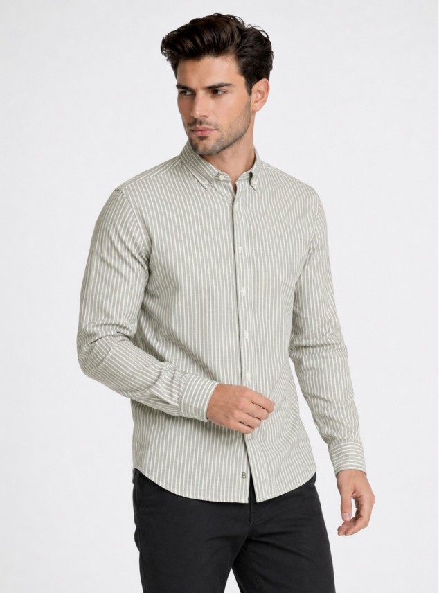 Camisa a Rayas Regular Fit Oliva Piero Butti Camisa a Rayas Regular Fit Oliva Piero Butti
