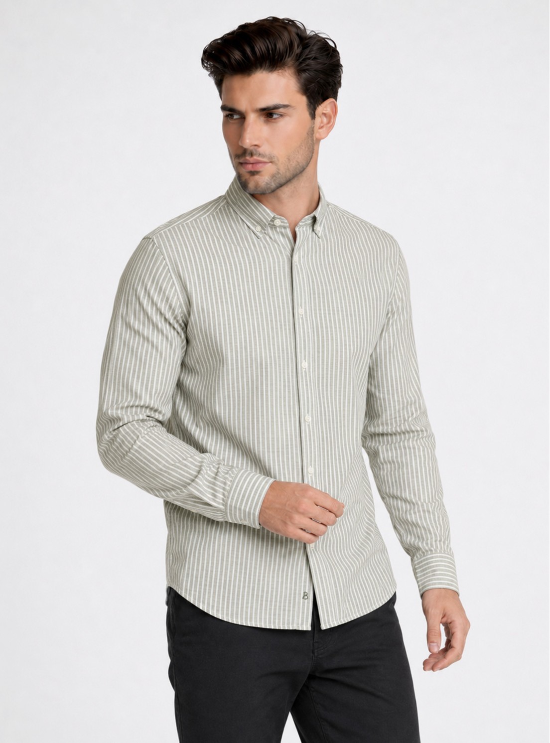 Camisa a Rayas Regular Fit Oliva Piero Butti Camisa a Rayas Regular Fit Oliva Piero Butti