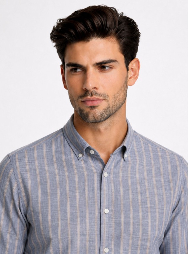 Camisa A Rayas Regular Fit Denim Piero Butti Camisa A Rayas Regular Fit Denim Piero Butti