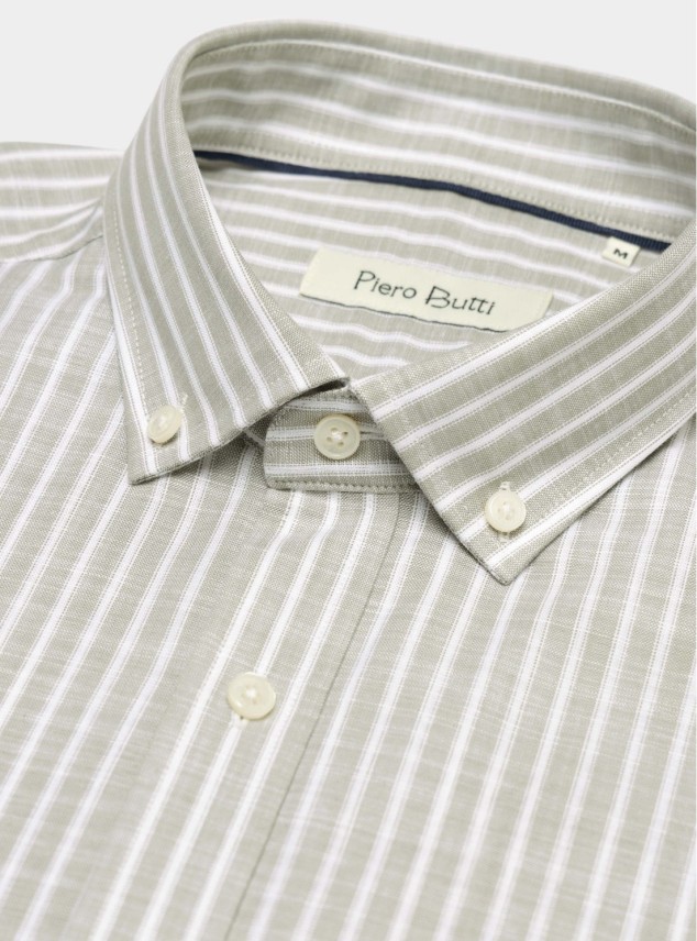 Camisa a Rayas Regular Fit Oliva Piero Butti Camisa a Rayas Regular Fit Oliva Piero Butti