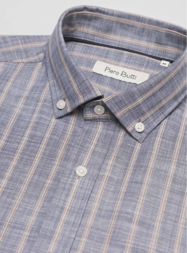Camisa A Rayas Regular Fit Denim Piero Butti Camisa A Rayas Regular Fit Denim Piero Butti