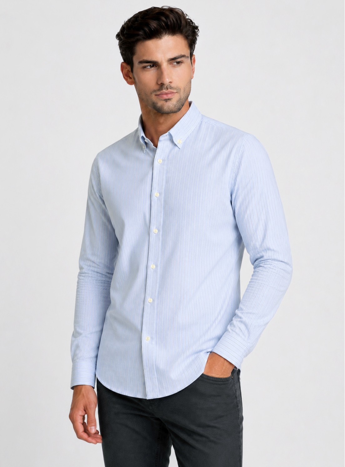 Camisa A Rayas Regular Fit Celeste Piero Butti Camisa A Rayas Regular Fit Celeste Piero Butti