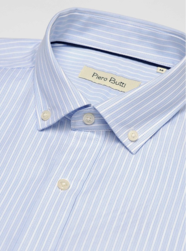 Camisa A Rayas Regular Fit Celeste Piero Butti Camisa A Rayas Regular Fit Celeste Piero Butti