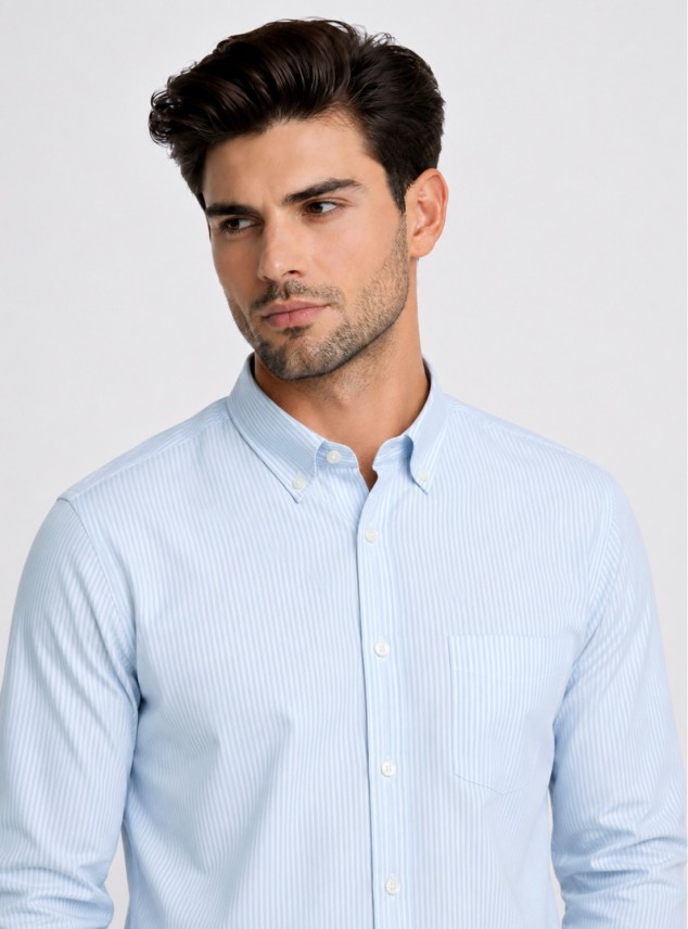 Camisa A Rayas Regular Fit Celeste Piero Butti Camisa A Rayas Regular Fit Celeste Piero Butti