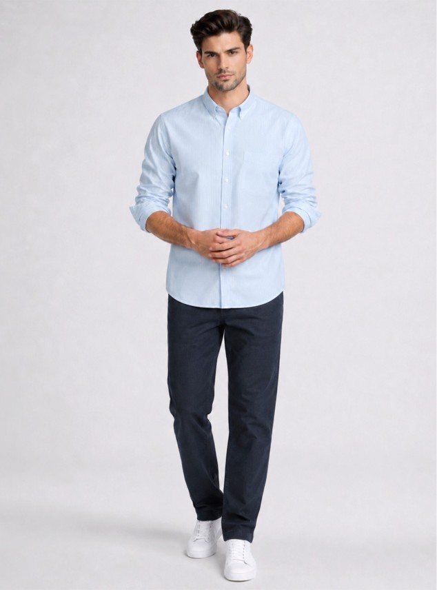 Camisa A Rayas Regular Fit Celeste Piero Butti Camisa A Rayas Regular Fit Celeste Piero Butti