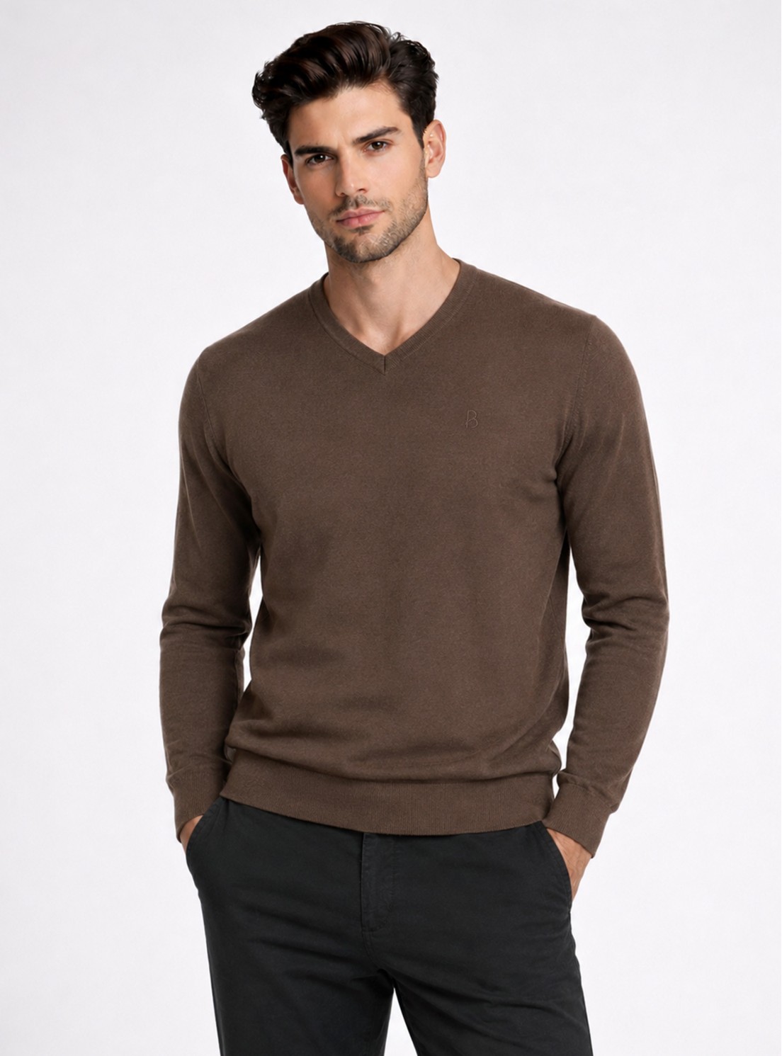 Sweater Cuello V Regular Fit Café Piero Butti Sweater Cuello V Regular Fit Café Piero Butti