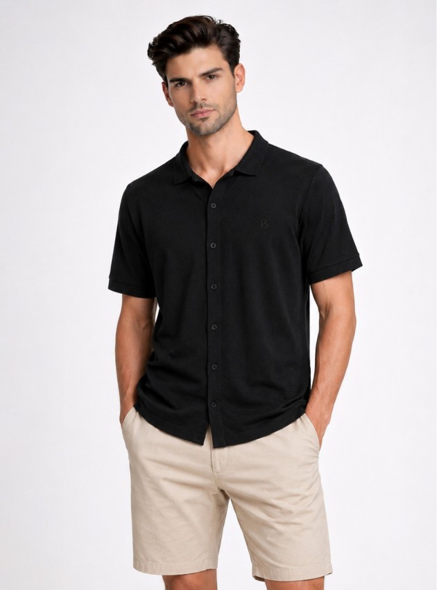 Polera Pique Abotonada Regular Fit Negro Piero Butti Polera Pique Abotonada Regular Fit Negro Piero Butti