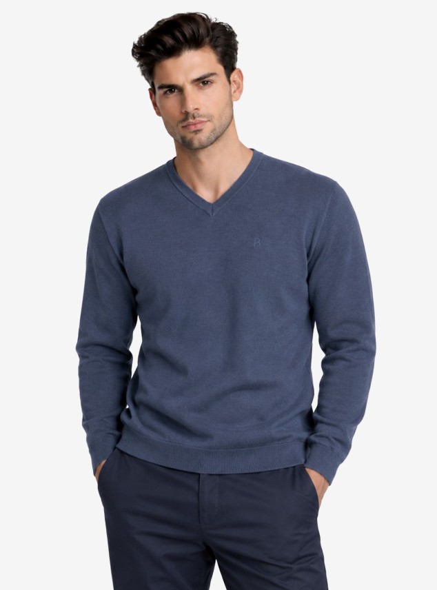 Sweater Cuello V Regular Fit Denim Piero Butti Sweater Cuello V Regular Fit Denim Piero Butti
