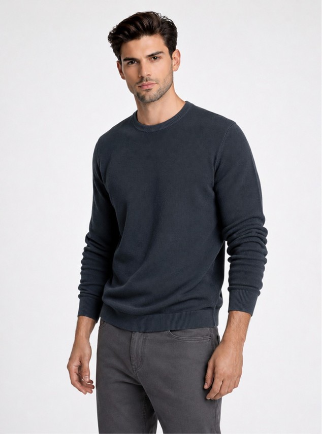Sweater Stone Wash Regular Fit Azul Marino Piero Butti Sweater Stone Wash Regular Fit Azul Marino Piero Butti