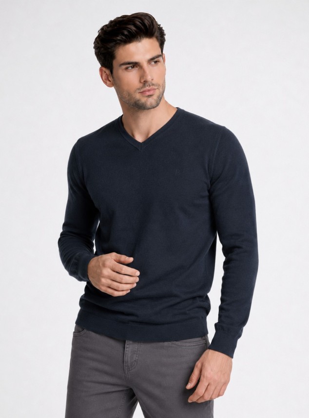 Sweater Cuello V Regular Fit Azul Marino Piero Butti Sweater Cuello V Regular Fit Azul Marino Piero Butti