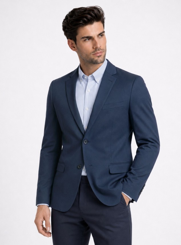 Blazer Poli Viscosa Spandex Tailored Fit Azul Marino Piero Butti