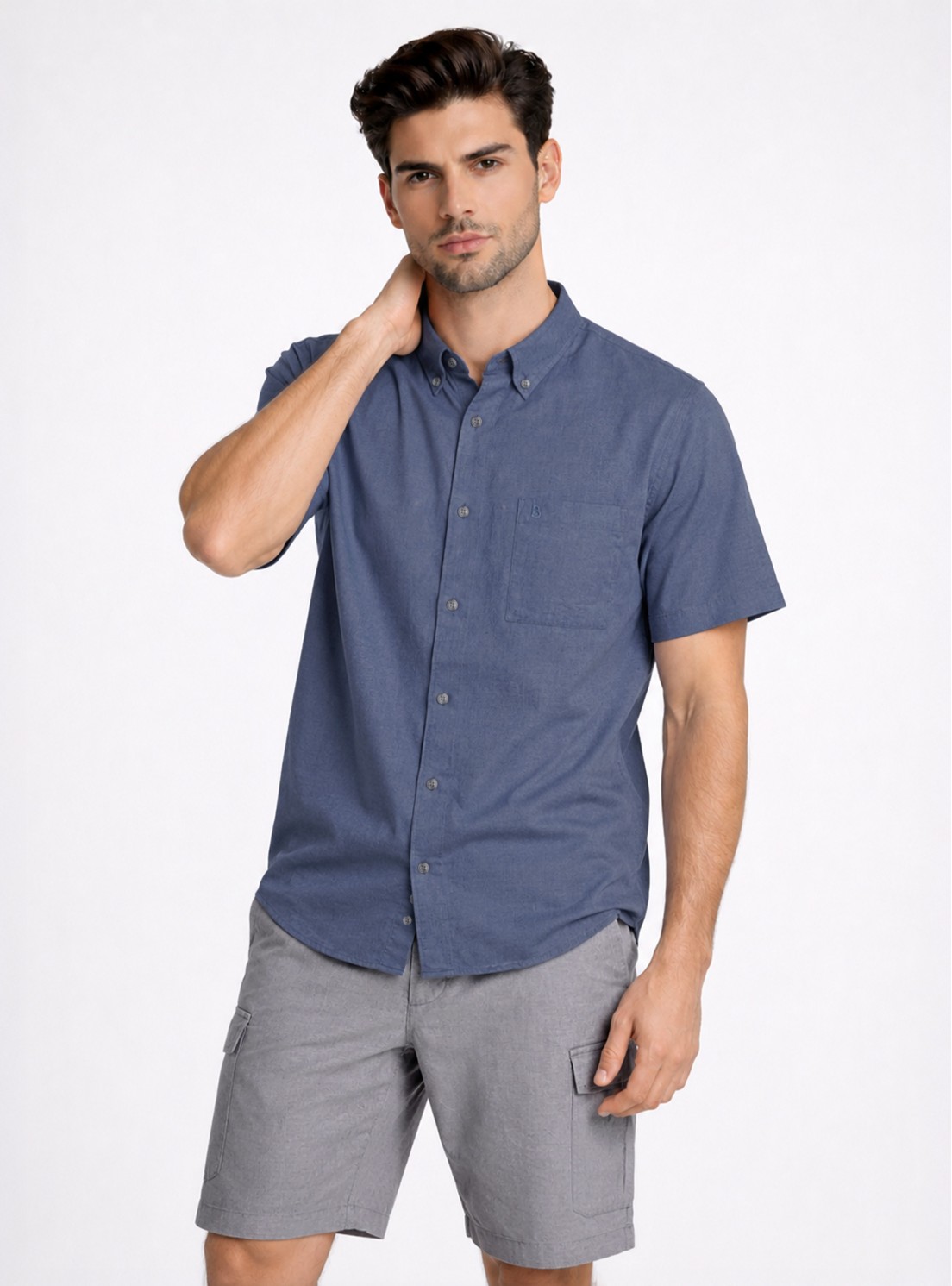 Camisa Lino-Algodón Regular Fit Azul Piero Butti Camisa Lino-Algodón Regular Fit Azul Piero Butti