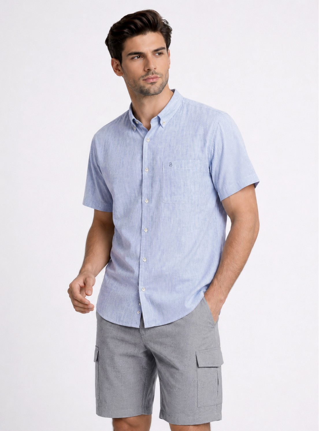 Camisa Lino-Algodón Regular Fit Azul Piero Butti Camisa Lino-Algodón Regular Fit Azul Piero Butti