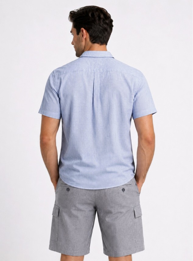 Camisa Lino-Algodón Regular Fit Azul Piero Butti Camisa Lino-Algodón Regular Fit Azul Piero Butti