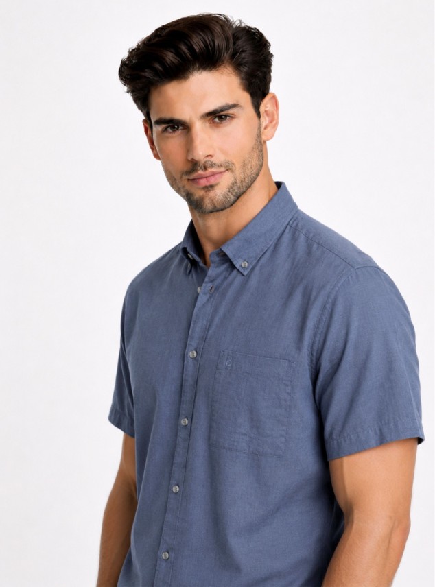 Camisa Lino-Algodón Regular Fit Azul Piero Butti Camisa Lino-Algodón Regular Fit Azul Piero Butti