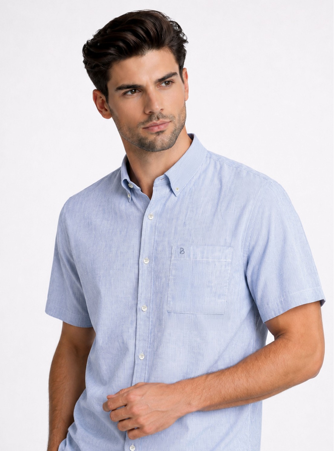 Camisa Lino-Algodón Regular Fit Azul Piero Butti Camisa Lino-Algodón Regular Fit Azul Piero Butti