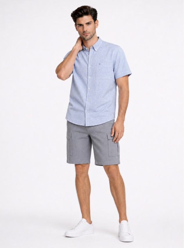 Camisa Lino-Algodón Regular Fit Azul Piero Butti Camisa Lino-Algodón Regular Fit Azul Piero Butti