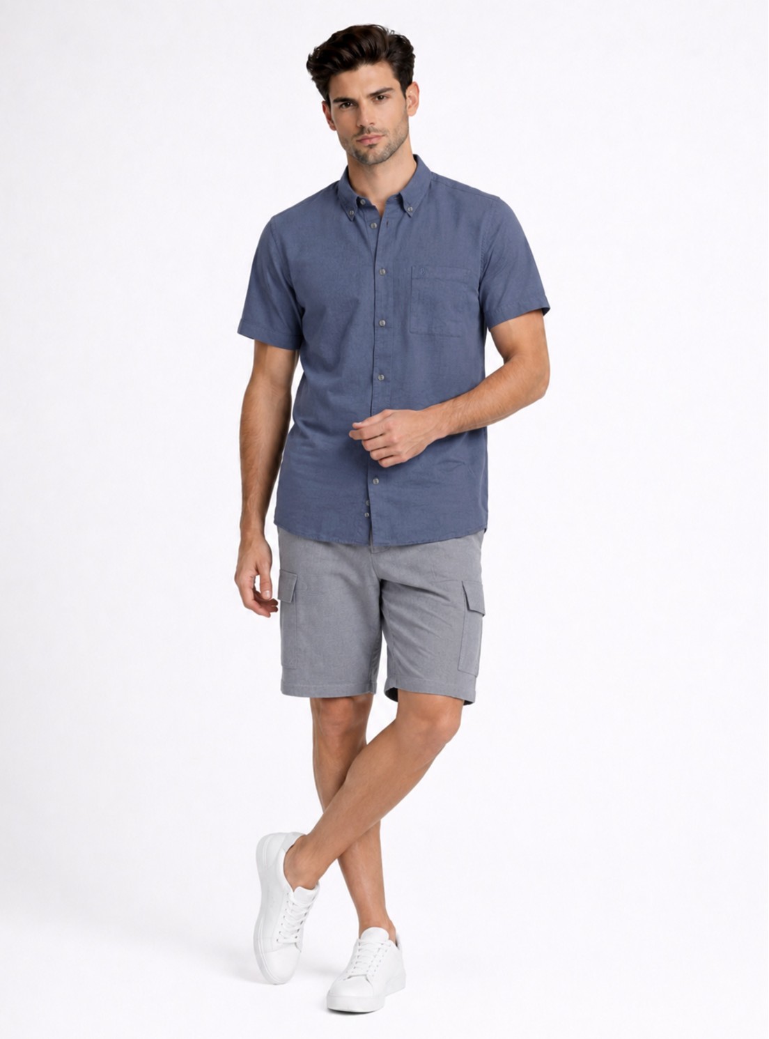 Camisa Lino-Algodón Regular Fit Azul Piero Butti Camisa Lino-Algodón Regular Fit Azul Piero Butti