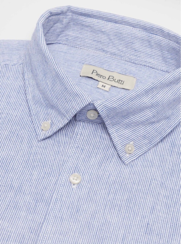 Camisa Lino-Algodón Regular Fit Azul Piero Butti Camisa Lino-Algodón Regular Fit Azul Piero Butti