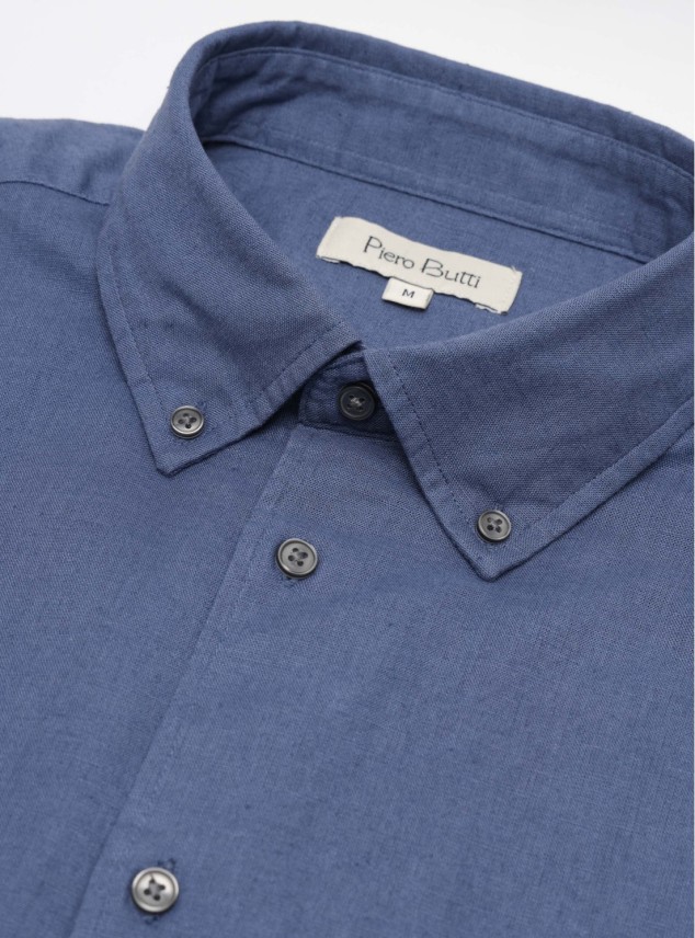 Camisa Lino-Algodón Regular Fit Azul Piero Butti Camisa Lino-Algodón Regular Fit Azul Piero Butti