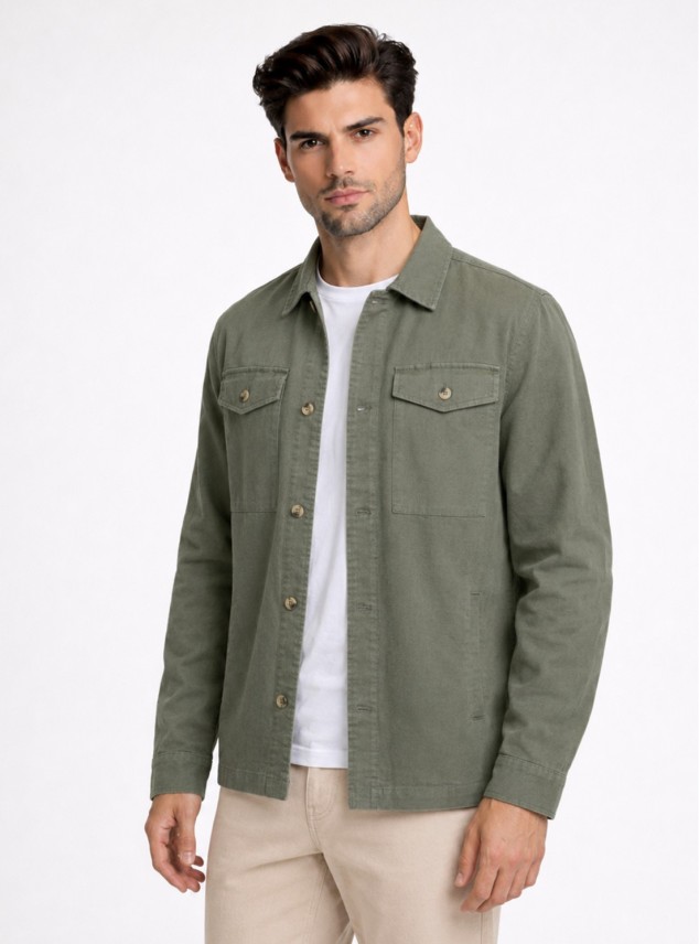Sobrecamisa Lino-Algodón Regular Fit Verde Piero Butti Sobrecamisa Lino-Algodón Regular Fit Verde Piero Butti
