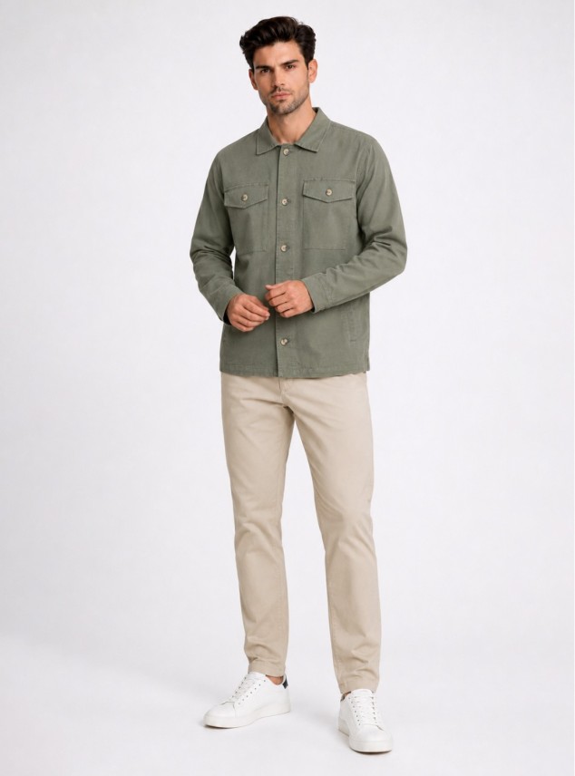 Sobrecamisa Lino-Algodón Regular Fit Verde Piero Butti Sobrecamisa Lino-Algodón Regular Fit Verde Piero Butti