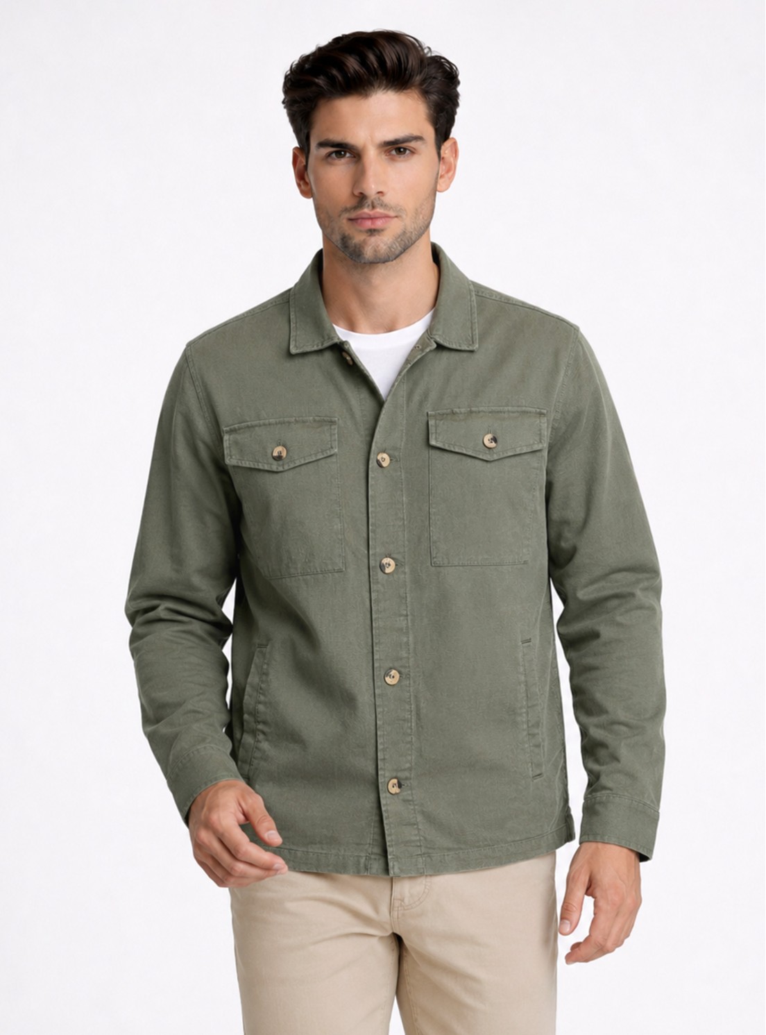 Sobrecamisa Lino-Algodón Regular Fit Verde Piero Butti Sobrecamisa Lino-Algodón Regular Fit Verde Piero Butti