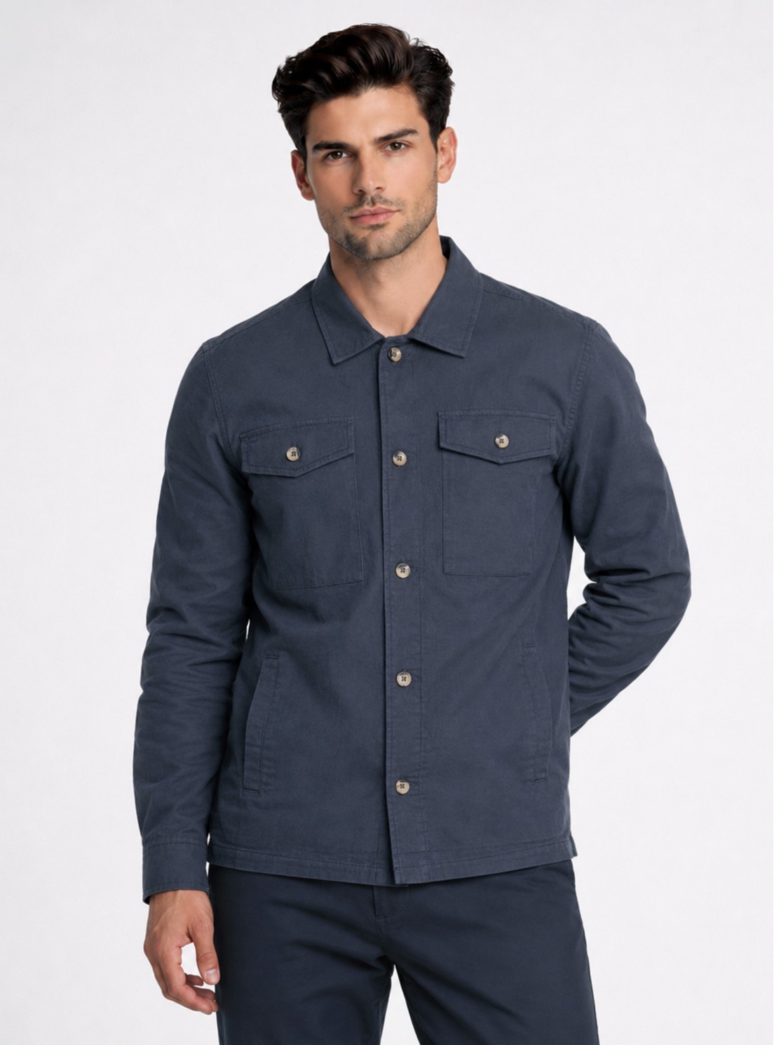 Sobrecamisa Lino-Algodón Regular Fit Azul Marino Piero Butti Sobrecamisa Lino-Algodón Regular Fit Azul Marino Piero Butti