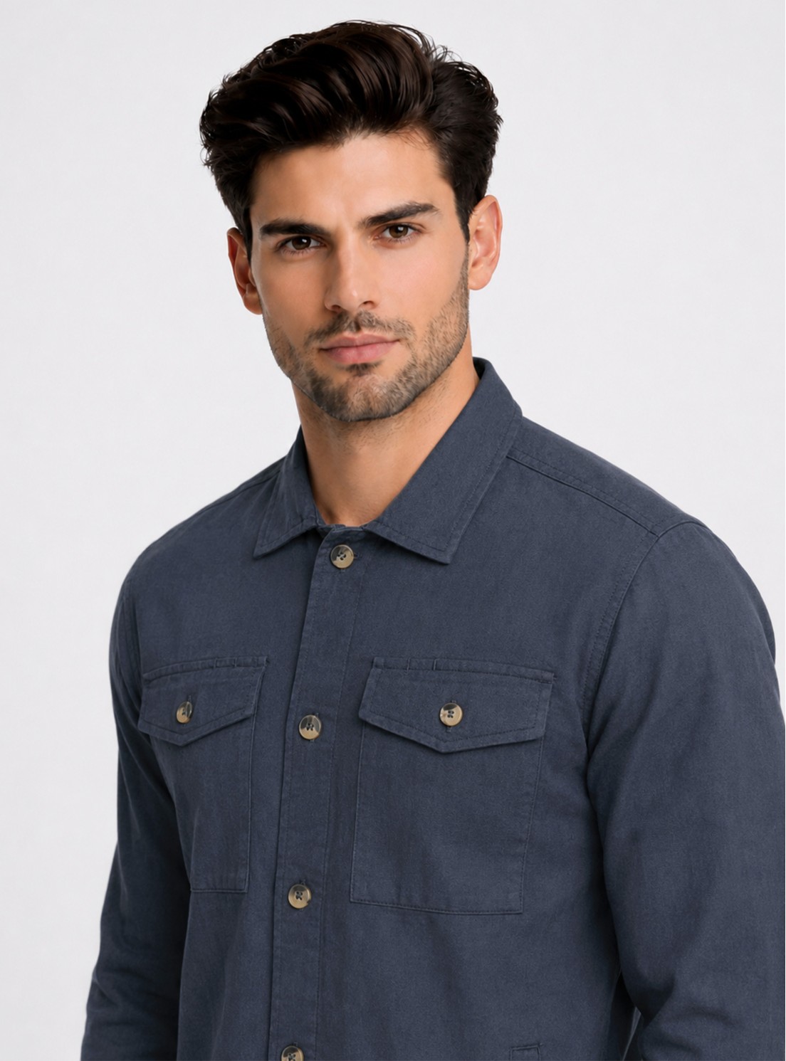 Sobrecamisa Lino-Algodón Regular Fit Azul Marino Piero Butti Sobrecamisa Lino-Algodón Regular Fit Azul Marino Piero Butti