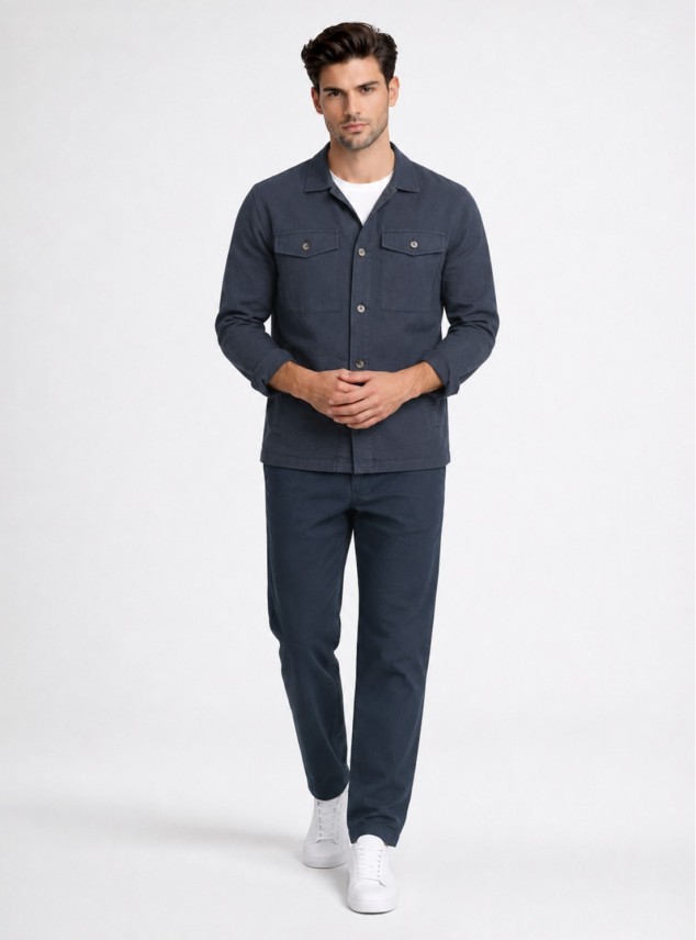 Sobrecamisa Lino-Algodón Regular Fit Azul Marino Piero Butti Sobrecamisa Lino-Algodón Regular Fit Azul Marino Piero Butti