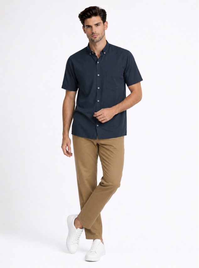 Camisa Lisa Regular Fit Azul Marino Piero Butti Camisa Lisa Regular Fit Azul Marino Piero Butti
