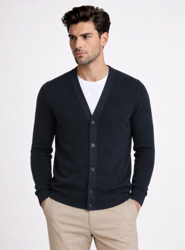 Cárdigan Texturado Regular Fit Azul Marino Piero Butti Cárdigan Texturado Regular Fit Azul Marino Piero Butti