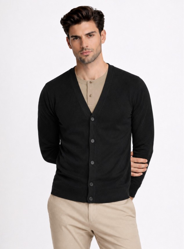 Cárdigan Texturado Regular Fit Negro Piero Butti Cárdigan Texturado Regular Fit Negro Piero Butti