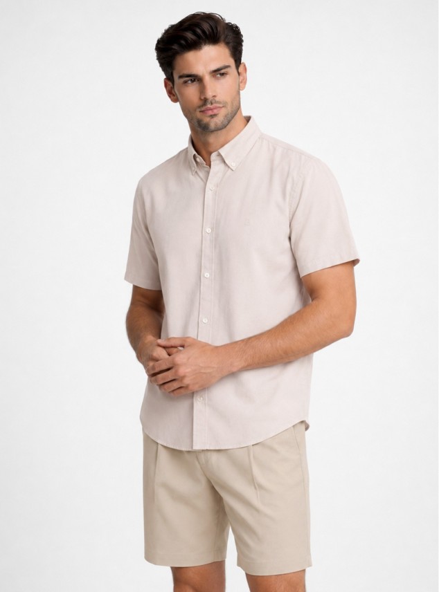 Camisa Lisa Regular Fit Beige Piero Butti Camisa Lisa Regular Fit Beige Piero Butti