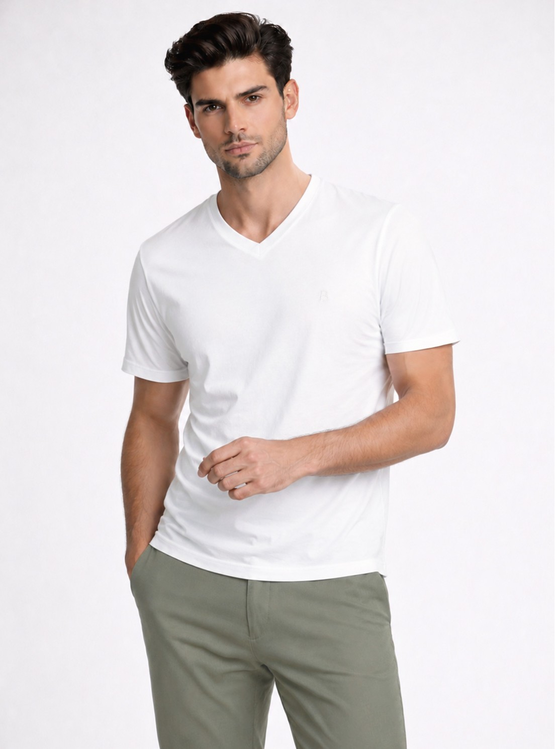 Polera Cuello V Regular Fit Blanco Piero Butti Polera Cuello V Regular Fit Blanco Piero Butti