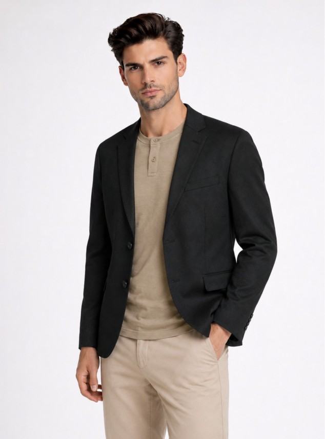 Blazer Poli Viscosa Spandex Tailored Fit Negro Piero Butti