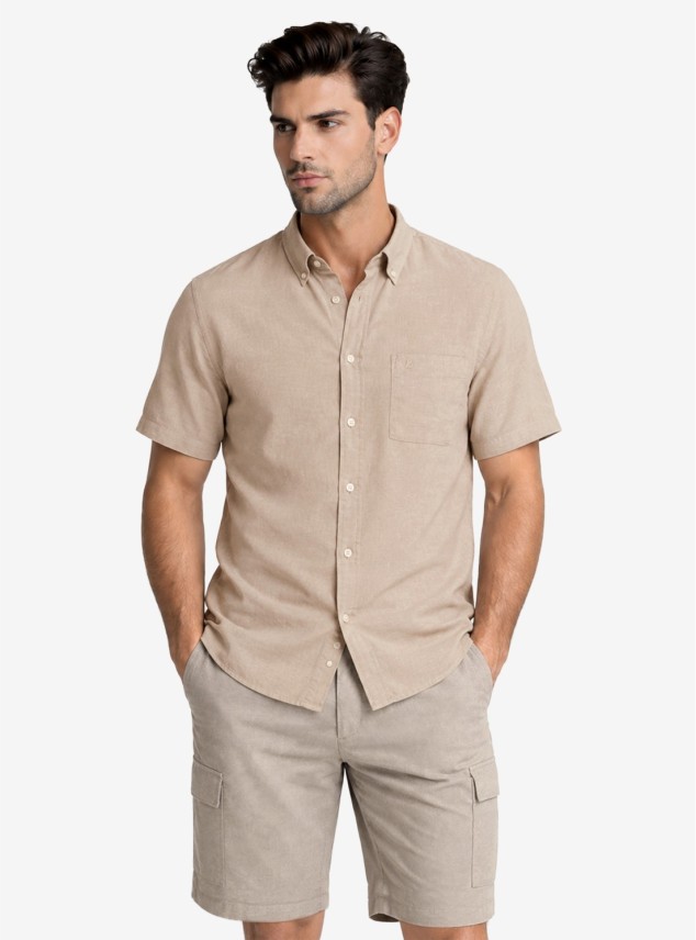 Camisa Lino-Algodón Regular Fit Café Piero Butti Camisa Lino-Algodón Regular Fit Café Piero Butti