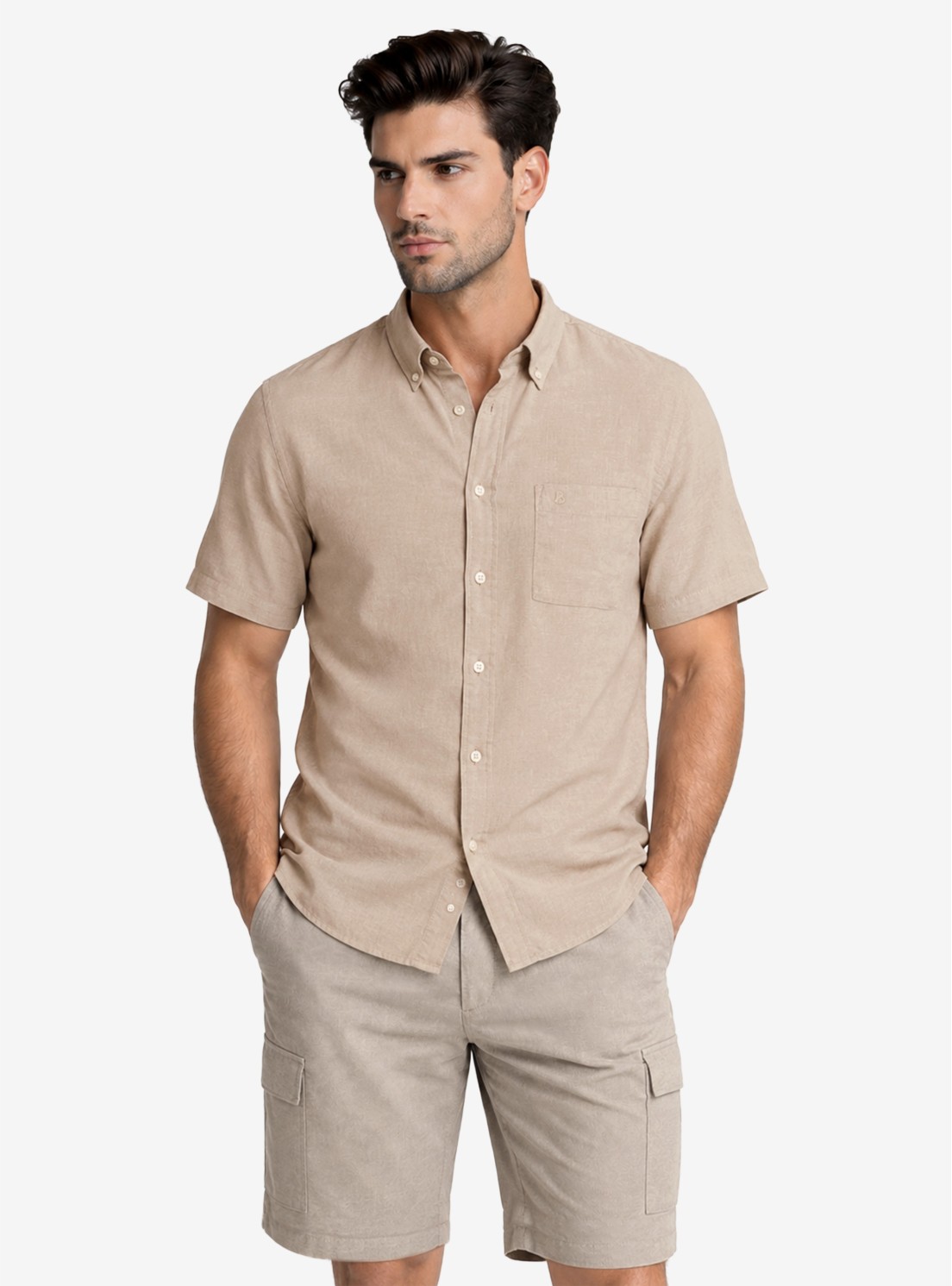 Camisa Lino-Algodón Regular Fit Café Piero Butti Camisa Lino-Algodón Regular Fit Café Piero Butti