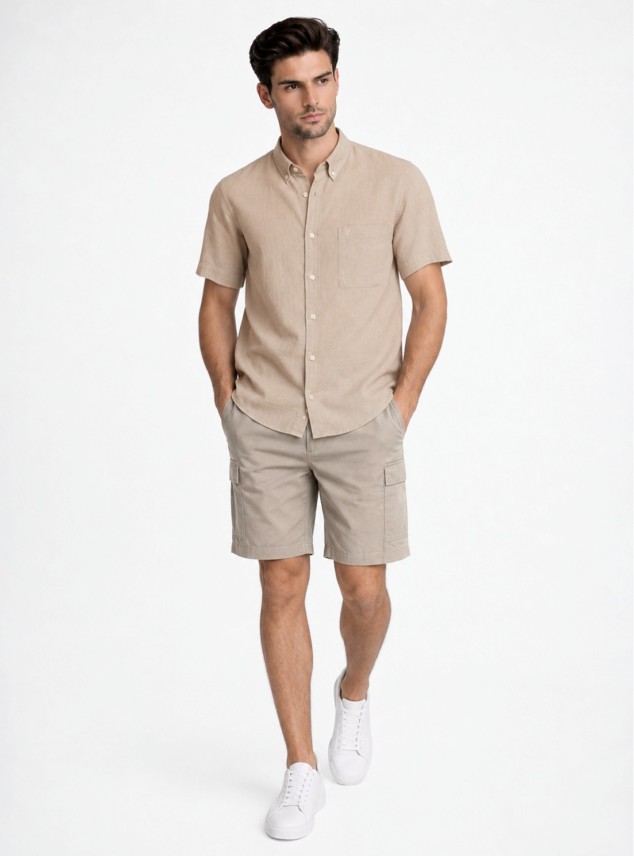 Camisa Lino-Algodón Regular Fit Café Piero Butti Camisa Lino-Algodón Regular Fit Café Piero Butti